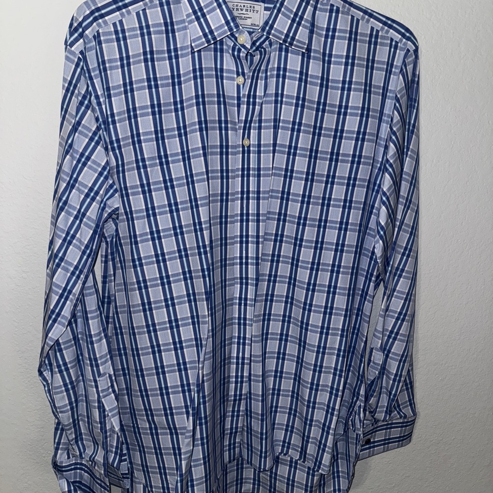 Charles Tyrwhitt White and Blue Checkered Shirt
